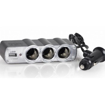 Разклонител за запалка WF-0120 с 3 гнезда и 1 USB 1000mah изход 12V/24V