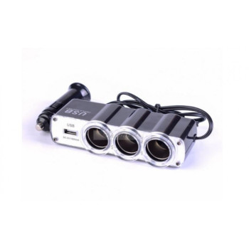 Разклонител за запалка WF-0120 с 3 гнезда и 1 USB 1000mah изход 12V/24V