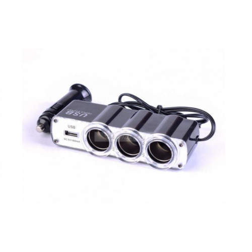 Разклонител за запалка WF-0120 с 3 гнезда и 1 USB 1000mah изход 12V/24V