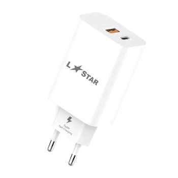 L✮Star LS56 Адаптер 45W 2изх. PD(25W)+QC3.0(20W) SuperFast USB-C - Бял
