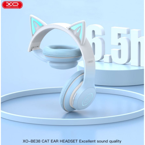 XO-BE38 Bluetooth слушалка Котешки уши Цветни RGB - Син