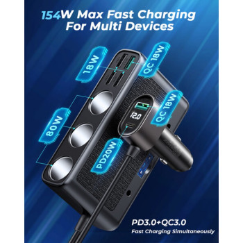 JOYROOM Разклонител за запалка JR-CL06 с 3 гнезда, 5 USB и 1 USB-C 12V/24V PD30W