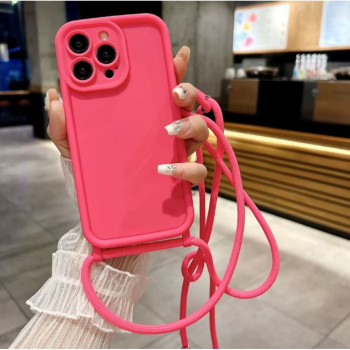 TP-16 Силиконов калъф с връзка за iPhone 15 Pro - Розов