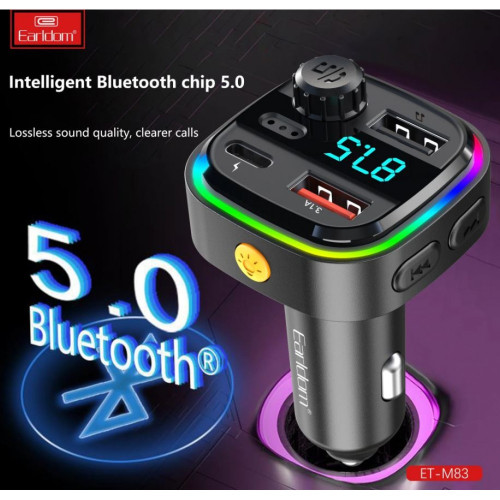 EARLDOM M83 FM Трансмитер с бързо зареждане за кола 1USB-C2USB 3.1A с амбиентно осветление