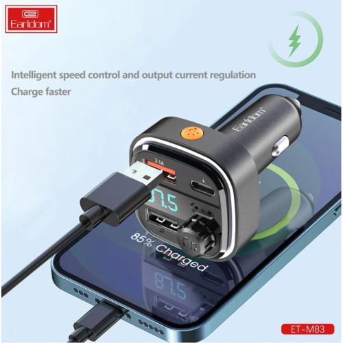 EARLDOM M83 FM Трансмитер с бързо зареждане за кола 1USB-C2USB 3.1A с амбиентно осветление