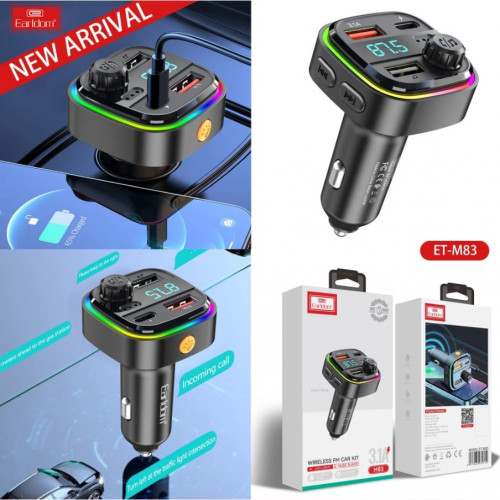EARLDOM M83 FM Трансмитер с бързо зареждане за кола 1USB-C2USB 3.1A с амбиентно осветление