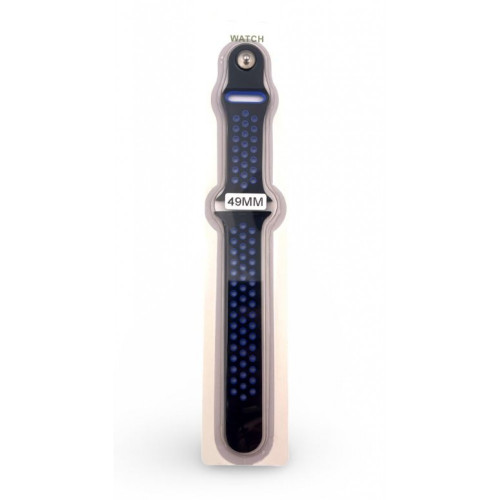 Силиконова Apple Watch каишка iWatch 49mm - Черен - Сини дупки