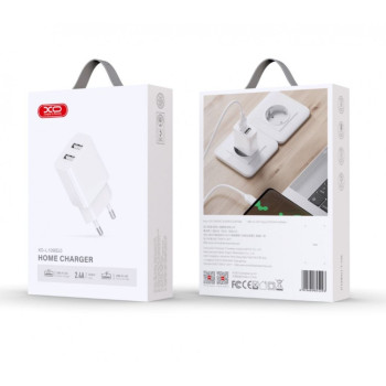 XO Зарядно устройство XO Wall charger L109 2x USB-A, cable USB Type-C, 2.4A (white