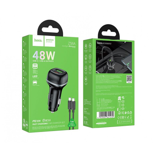 HOCO Z58A Зарядно за кола USB+USB-C PD20W + QC3.0 38W - USB към Type-C