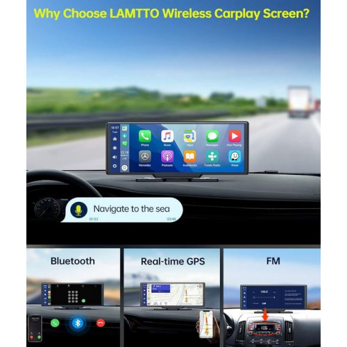C990 10-инчов Apple Carplay/Android Auto Безжична автомобилна стерео GPS навигация автомобилен екран , Bluetooth, Siri/Google Assistant