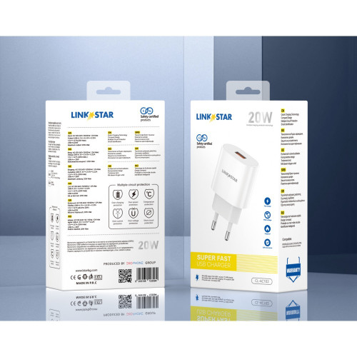 LINK★STAR CL-AC102 20W Fast Charger USB Адаптер 220V Бързо зареждане LINK★STAR CL-AC102 20W Fast Charger USB Адаптер 220V Бързо зареждане