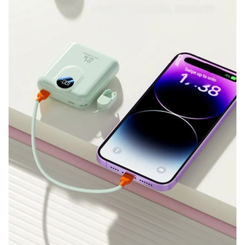 Компактен външна батерия с MagSafe GH-689 10,000mAh 15W с дисплей и вграден кабел - Зелен