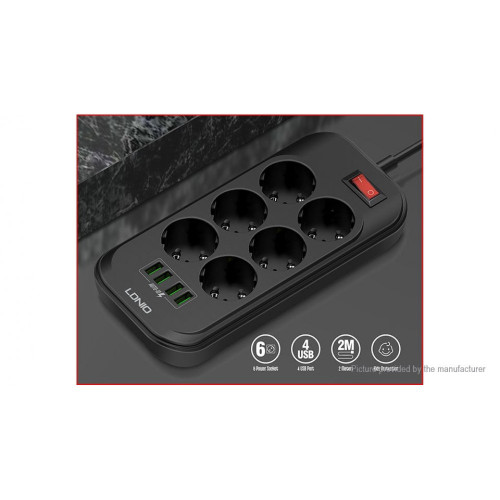 LDNIO SE6403 2500W 4USB зарядно устройство за телефон 6 EU Outlet Power Strip За универсален мобилен телефон