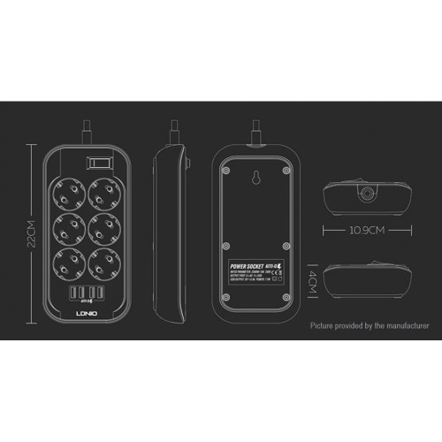LDNIO SE6403 2500W 4USB зарядно устройство за телефон 6 EU Outlet Power Strip За универсален мобилен телефон