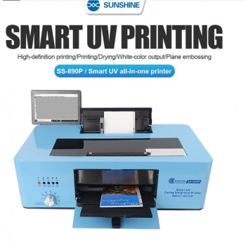 SUNSHINE SS-890P Smart UV многофункционален мастиленоструен принтер, оборудван с 8 инча сензорен компютър за телефон, таблет, машина за рязане на протектор
