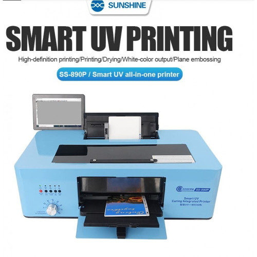 SUNSHINE SS-890P Smart UV многофункционален мастиленоструен принтер, оборудван с 8 инча сензорен компютър за телефон, таблет, машина за рязане на протектор