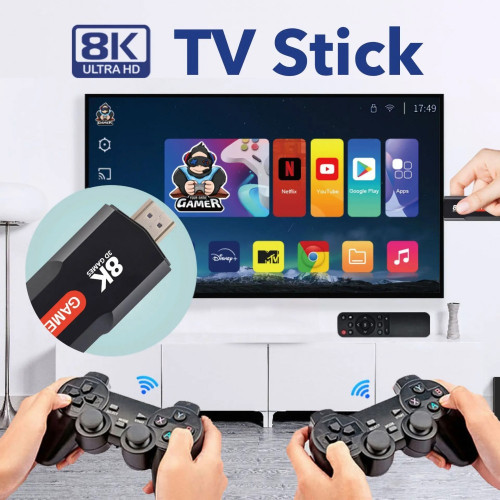 Q9 8K TV Stick с Android 11.1 – 64GB, 10 000 игри, HDMI 8K изход, гейм конзола с дистанционно и контролер