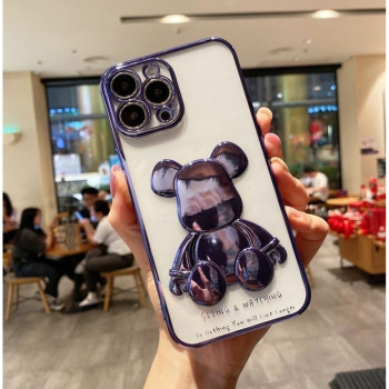 3D Кейс с фигура мечка TP-5 за iPhone 12 - Лилав