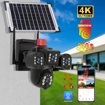 V380- ZS12 T55 WIFI СОЛАРНА ТРОЙНА IP Камера 8MP ( APP:V380PRO) Въртяща водоустойчива камера с 3 обектива