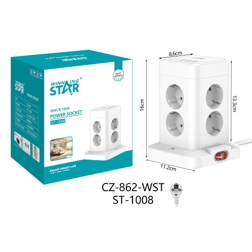 Разкл. Winning Star ST-1008 с 8+3 USB-A+2 USB-C гнездa 2500W 2М Разкл. Winning Star ST-1008 с 8+3 USB-A+2 USB-C гнездa 2500W 2М