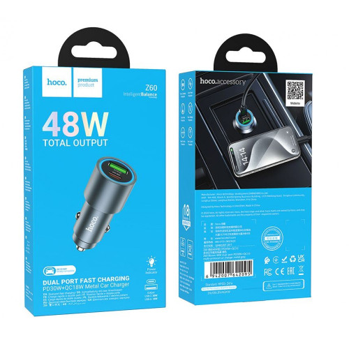 HOCO Z60 Зарядно за кола USB+USB-C PD20W + QC3.0 38W