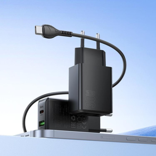 HOCO N71 PD30W + USB QC3.0 зарядно+ кабел Type-C към Type-C - Черен