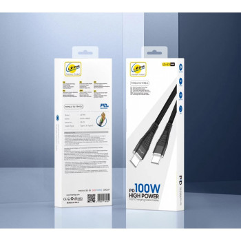 L✮Star LS-23 PD100W Плетен Кабел Fast Type-C към Type-C - Черен