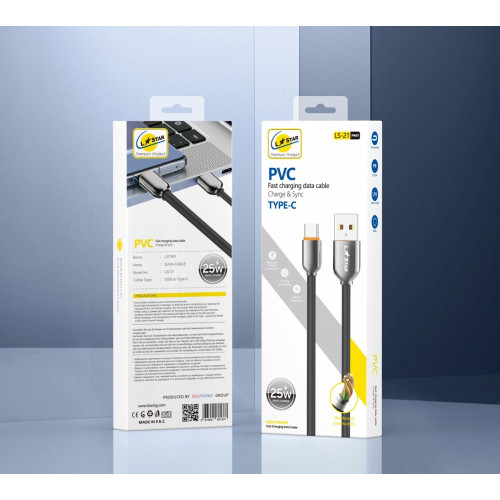 L✮Star LS-21 Кабел за Телефон 25W Fast USB към Type-C - Черен