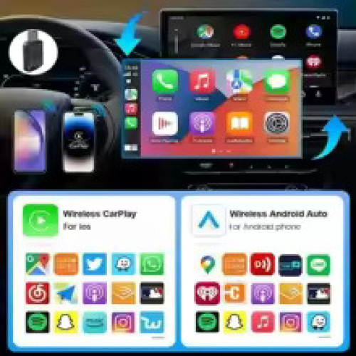 CarPlay/Android Auto CA03 Адаптер Безжичен – Dual-Band 2.4G/5.8GHz, Bluetooth 4.2, Plug & Play, Поддържа OTA