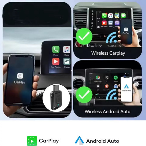 CarPlay/Android Auto CA03 Адаптер Безжичен – Dual-Band 2.4G/5.8GHz, Bluetooth 4.2, Plug & Play, Поддържа OTA