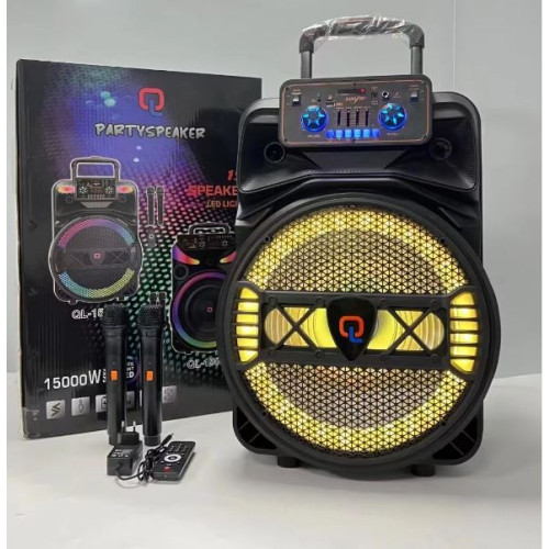 QL-1501 15" 40W Безжична колона говорител субуфер+ 2 безжични микрофони