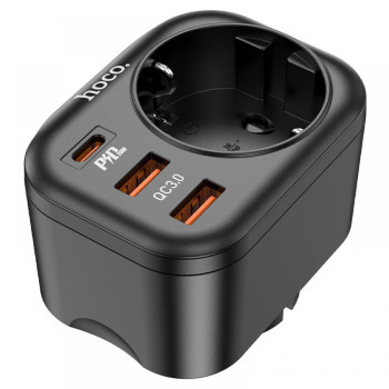 Разкл. HOCO NS3 с 1 гнездо+2 USB-A 2.4A+1 PD USB-C 4000W - Черен