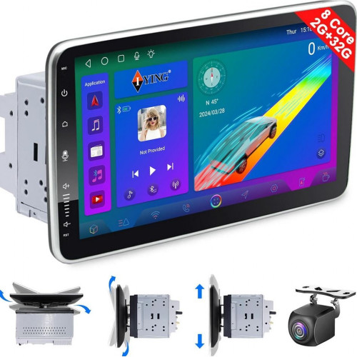 YB-10 10" Автомобилен мултимедиен плейър ANDROID 1 DIN 10" въртящ се дисплей HC8227, 4GB+64GB, IPS, CarPlay, Android Auto, Bluetooth, WiFi, GPS
