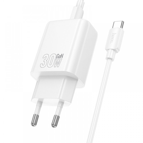 HOCO N62 USB-C 30W зарядно устройство с Type-C към Type-C кабел - Бял