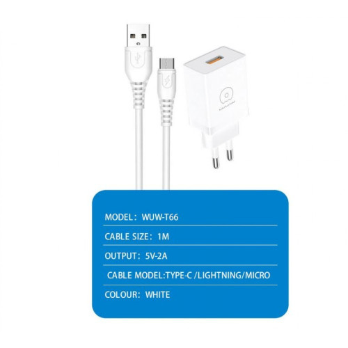 WUW T66 3.5A Зарядно с кабел USB към Lightning