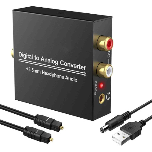 YQ-88 DAC конвертор, Digital to Analog Audio Converter Digital Analog RCA L / R Audio Converter Adapter с 3,5 мм аудио изход и оптичен кабел за PS3 PS4 Xbox HDTV Blu-ray и др.
