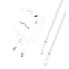 L✮Star LS76 2в1 PD35W с два USB-C порта GaN+кабел USB-C към Lightning