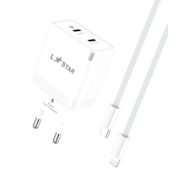 L✮Star LS76 2в1 PD35W с два USB-C порта GaN+кабел USB-C към Lightning