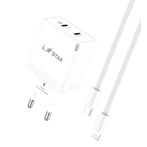 L✮Star LS76 2в1 PD35W с два USB-C порта GaN+кабел USB-C към Lightning