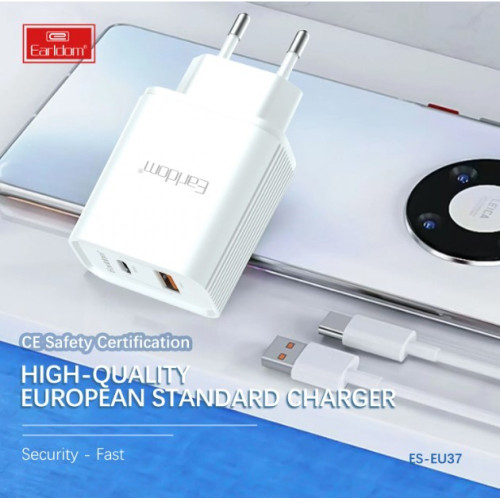Earldom EU37 Зарядно PD-20W+QC 3.0A. с кабел Type-C към Lightning 1M. Earldom EU37 Зарядно PD-20W+QC 3.0A. с кабел Type-C към Lightning 1M.
