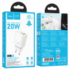 HOCO Адаптер "N61 Gentle" 20W + USB QC3.0 18W - Бял