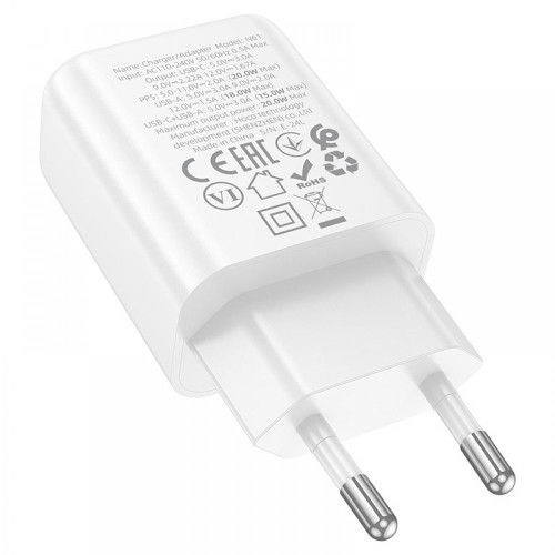 HOCO Адаптер "N61 Gentle" 20W + USB QC3.0 18W - Бял