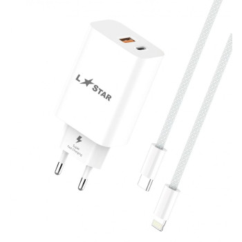 L✮Star 45W 2в1 LS56 2изх. PD(25W)+QC3.0(20W)+кабел USB-C към Lightning