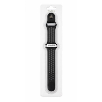 Силиконова Apple Watch каишка iWatch 49mm - Черен - Сиви дупки