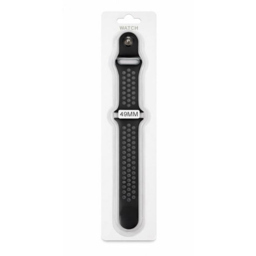 Силиконова Apple Watch каишка iWatch 49mm - Черен - Сиви дупки