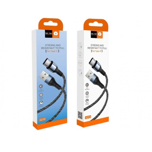 WUW X213 Плетен Кабел за Зареждане 2.4A 1M - USB към Micro