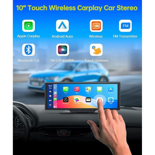 C100 10-инчов Apple Carplay/Android Auto Безжична автомобилна стерео GPS навигация автомобилен екран , Bluetooth, Siri/Google Assistant