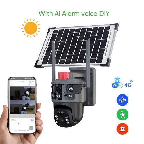 IP Соларна Камера HY-ZS33-WIFI 8MP 1080P с 3 обектива ( APP: V380 PRO ) HD 360 градуса с микрофон и високоговорител и LED светлина IP Соларна Камера HY-ZS33-WIFI 8MP 1080P с 3 обектива ( APP: V380 PRO ) HD 360 градуса с микрофон и високоговорител и LED светлина