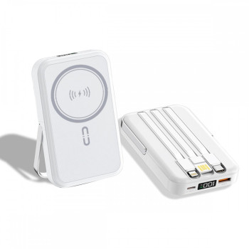 NJ23 PD 22.5W Magsafe с LED индикатор (ЧЕРЕН) 2 кабела USB-C и Lightning 5,000MAH Безжично Зареждане.