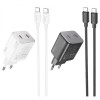 HOCO “N42 Elogiado” Зарядно GaN двоен USB-C PD45W TYPE-C към TYPE-C - Бял